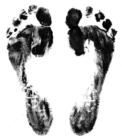 Foot prints on a white backgroundの写真素材