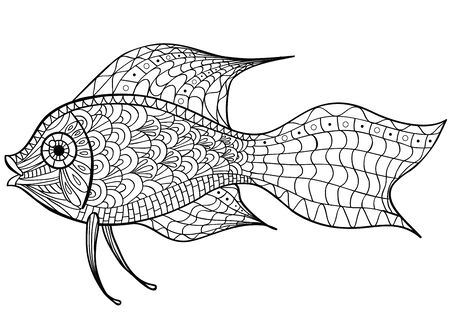 Fish - coloring page, vector illustration. Anti-stress coloring for adult and children.  style.のイラスト素材