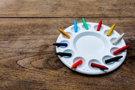 Painting with crayons, set of crayons ,wax crayons .の写真素材