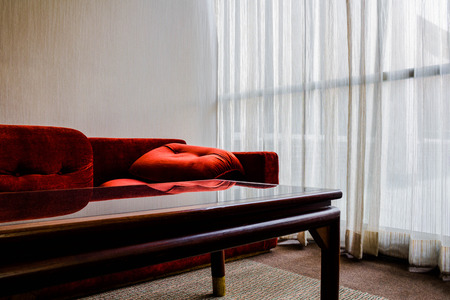 Interior with red sofa.の写真素材