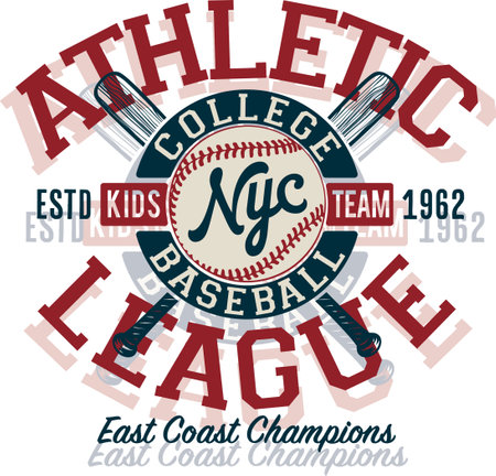 Athletic department college baseball league vintage vector print for kids wear t shirtのイラスト素材