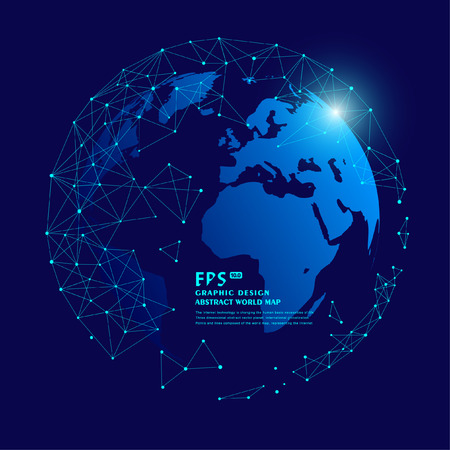 3D polygon mesh sphere, Science and technology background point line connectionのイラスト素材