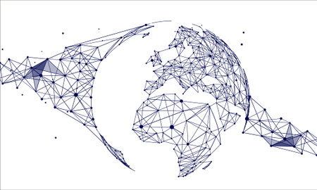 Polygonal mesh abstract tech background, internet connection, science and technology, artificial intelligence and cloud computing, big dataのイラスト素材