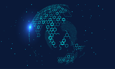 Hexagonal grid globe representing high tech, cloud computing and internet big dataのイラスト素材