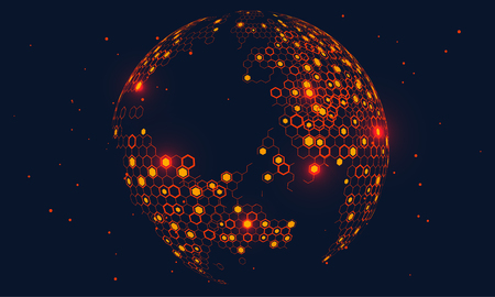 Hexagonal grid globe representing high tech, cloud computing and internet big dataのイラスト素材