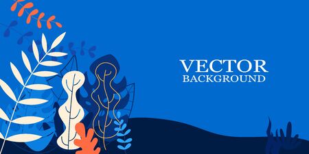 Vector illustration in trendy flat style and bright vibrant gradient colors ,plants, leaves, trees and sky - background for banner, greeting card, posterのイラスト素材