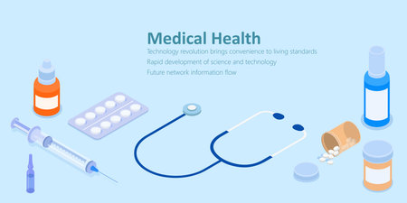 Syringe and medicine isometric illustration, healthcare conceptのイラスト素材