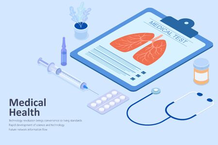 Lung disease checkup or medical examination, healthcare concept, medical isometric illustrationのイラスト素材