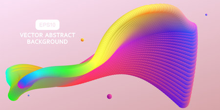 Abstract vector background of colored dynamic particles. 3D science and technology live fashion...