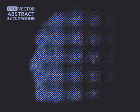Human brain graphics composed of blue dots, the concept of artificial intelligence and big dataのイラスト素材