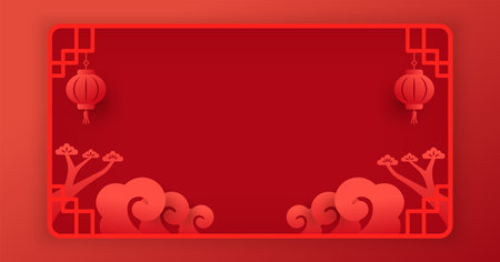 Spring Festival red poster or greeting card template, New Year coupletsのイラスト素材