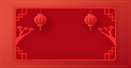 Spring Festival red poster or greeting card template, New Year coupletsのイラスト素材