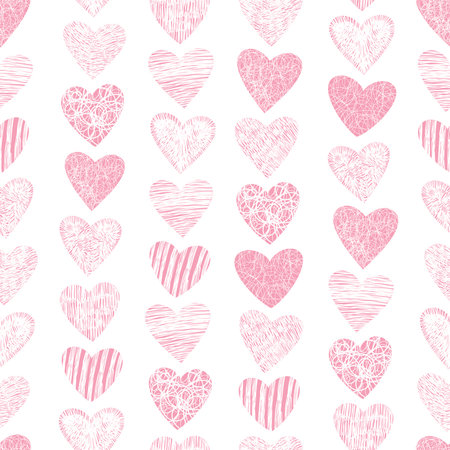Pink heart grunge seamless pattern background. Vector wallpaper design
