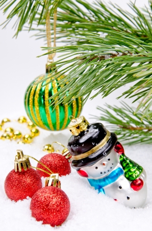 Christmas decorations in the snowの写真素材