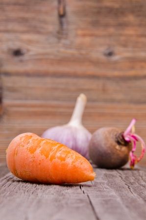 Carrots, beets and garlicの写真素材