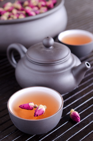 dried rose buds used for tea ceremonyの写真素材