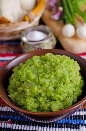 vegetable puree green in a traditional rustic styleの写真素材