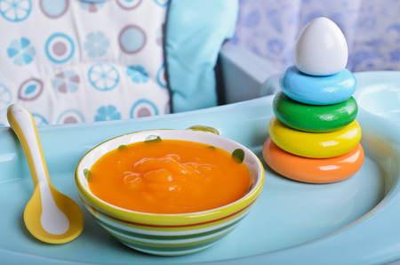 Puree bright orange as food for babiesの写真素材