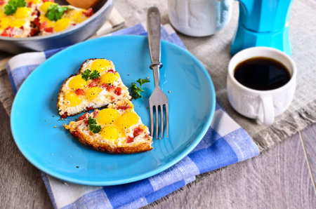 Fried of quail eggs and red vegetables