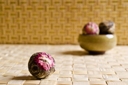 Round green tea in the form of a flower. Selective focus.の写真素材