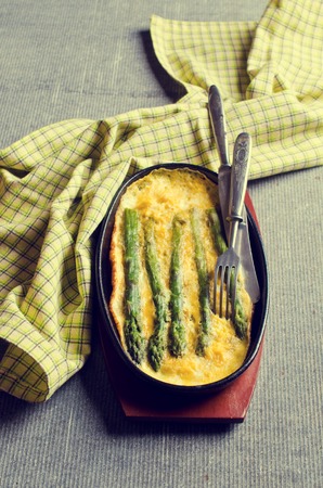 Omelette with asparagus in a rustic style. Selective focus.の写真素材