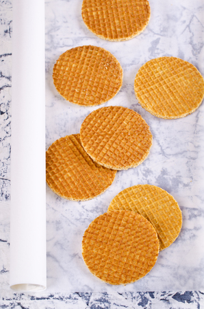 Traditional Dutch waffles on a light background. Selective focus.の写真素材