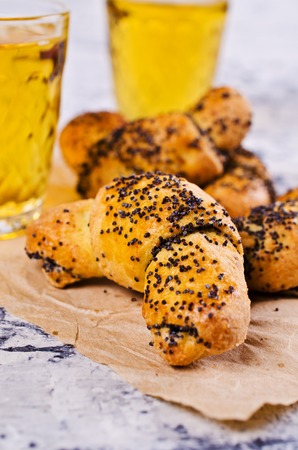 Traditional crescent rolls with poppy seeds. Selective focus.の写真素材