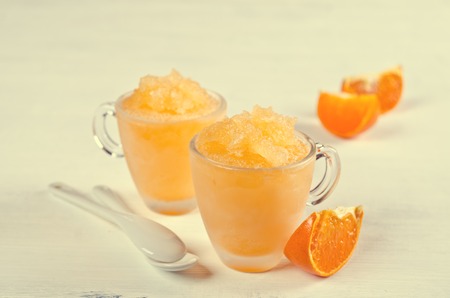 Homemade sorbet of orange. Selective focus.の写真素材