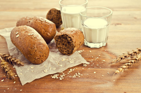 Loaf of black bread with seeds. Selective focus.の写真素材