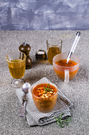 Meat soup with beans and vegetables. Selective focusの写真素材