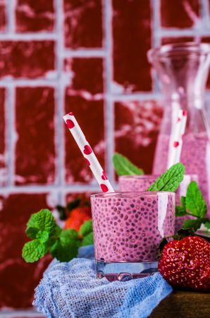 Smoothies with chia seeds and strawberries. Selective focus.の写真素材