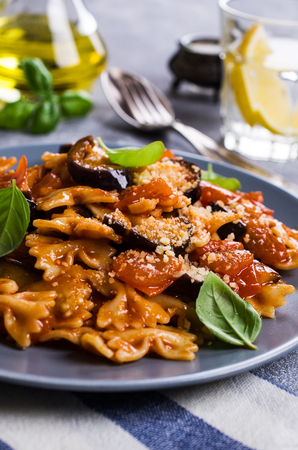 Pasta with vegetables and tomato sauce. Selective focus.の写真素材