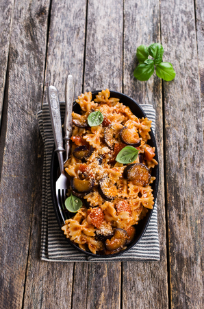 Pasta with vegetables and tomato sauce. Selective focus.の写真素材