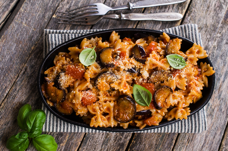 Pasta with vegetables and tomato sauce. Selective focus.の写真素材