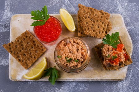 Pate of smoked salmon with caviar and parsley. Selective focus.の写真素材