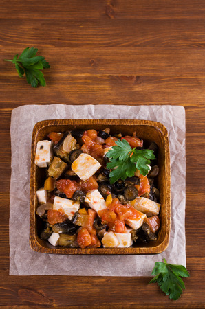 Vegetable salad with cheese and parsley. Selective focus.の写真素材