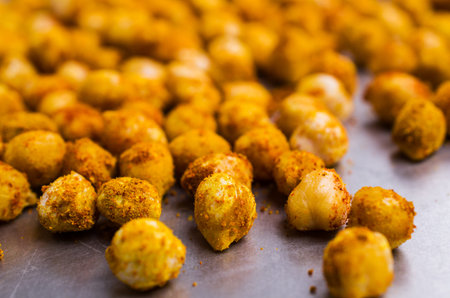 Traditional roasted chickpeas with spicy spices. Selective focus.の写真素材