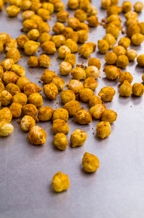 Traditional roasted chickpeas with spicy spices. Selective focus.の写真素材