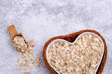 Dry cereal in a basket on a shale background. Selective focus.の写真素材