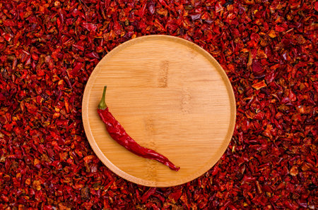 Slices of dry red pepper. A copy of the space. The concept of the design.の写真素材