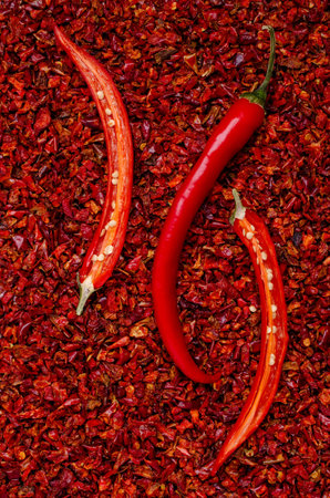 Slices of dry red pepper. A copy of the space. The concept of the design.