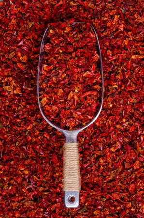 Slices of dry red pepper. A copy of the space. The concept of the design.の写真素材