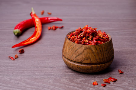 Slices of dry red pepper. A copy of the space. The concept of the design.の写真素材