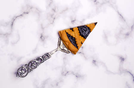 Shortbread pie with jam. Top view. Selective focus.の写真素材