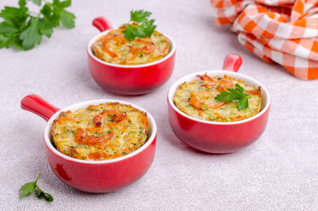Vegetable muffins with shrimp on a light gray background. Selective focus.の写真素材