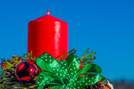 beautiful red christmas candleの写真素材