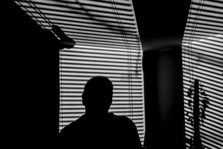 black and white lines and human shadowの写真素材