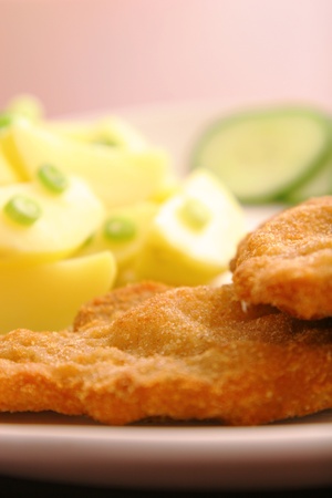 Vienna schnitzel with potatoesの写真素材