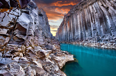 Studlagil basalt canyon, Jokulsa a Dal River. Iceland, Europe.  One of the most wonderfull hidden...