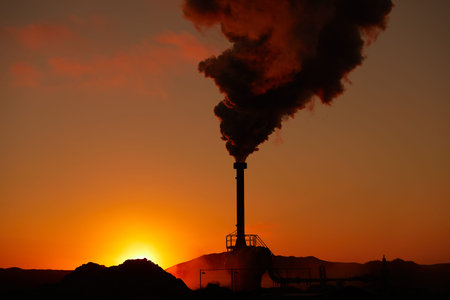 Alternative green energy. Geothermal power station pipeline and steam. Plant located at Reykjanes...